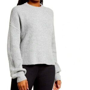 New BP Chunky Ribbed Cropped Crewneck Sweater Oversize Grey XS